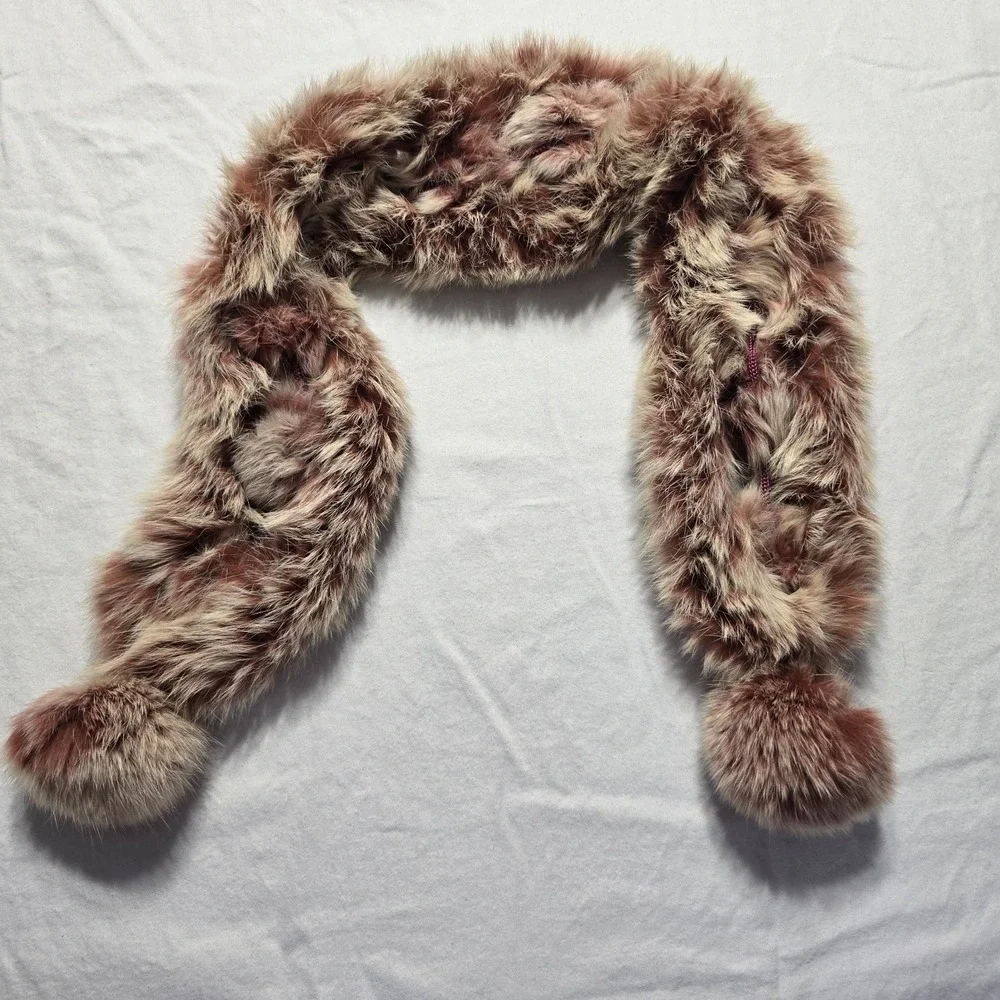 Rabbit‎ Fur Scarf Soft 31" L Brick Red Cream - Picture 3 of 6